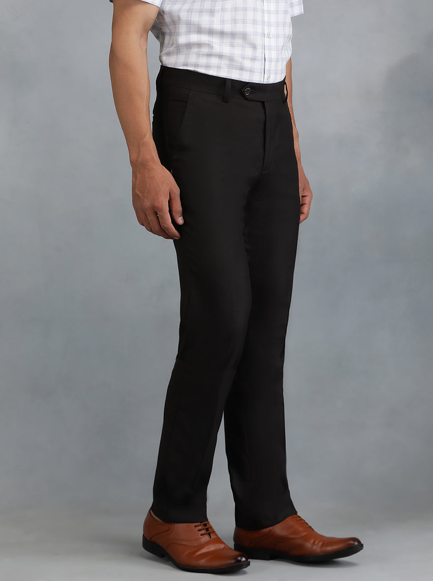 Black Solid Slim Fit Formal Trouser | Greenfibre
