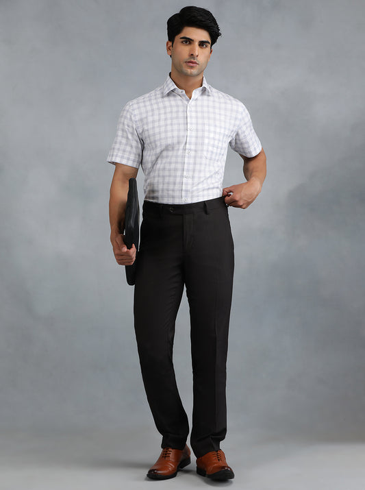 Black Solid Slim Fit Formal Trouser | Greenfibre