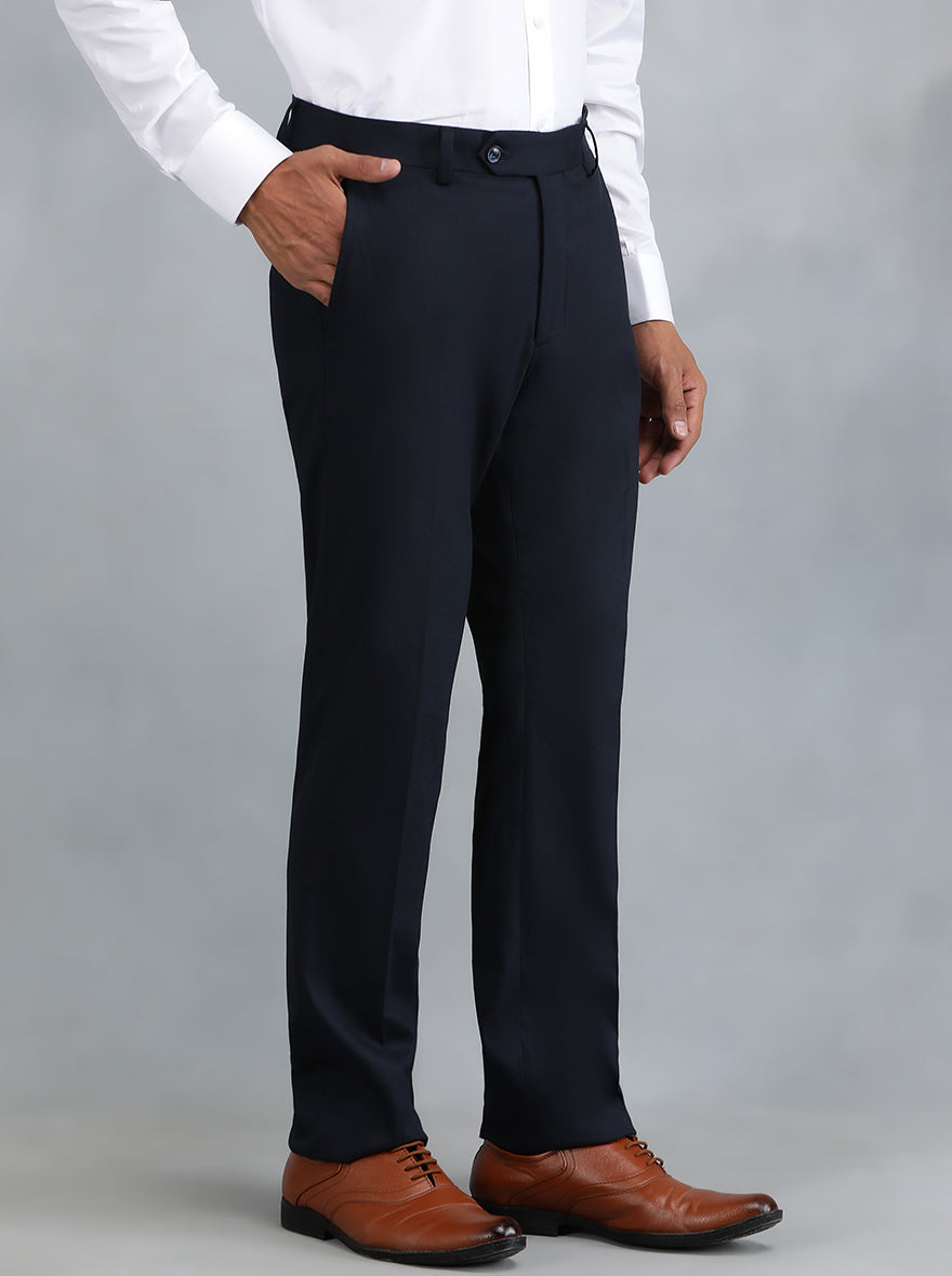 Navy Blue Solid Slim Fit Formal Trouser | Greenfibre