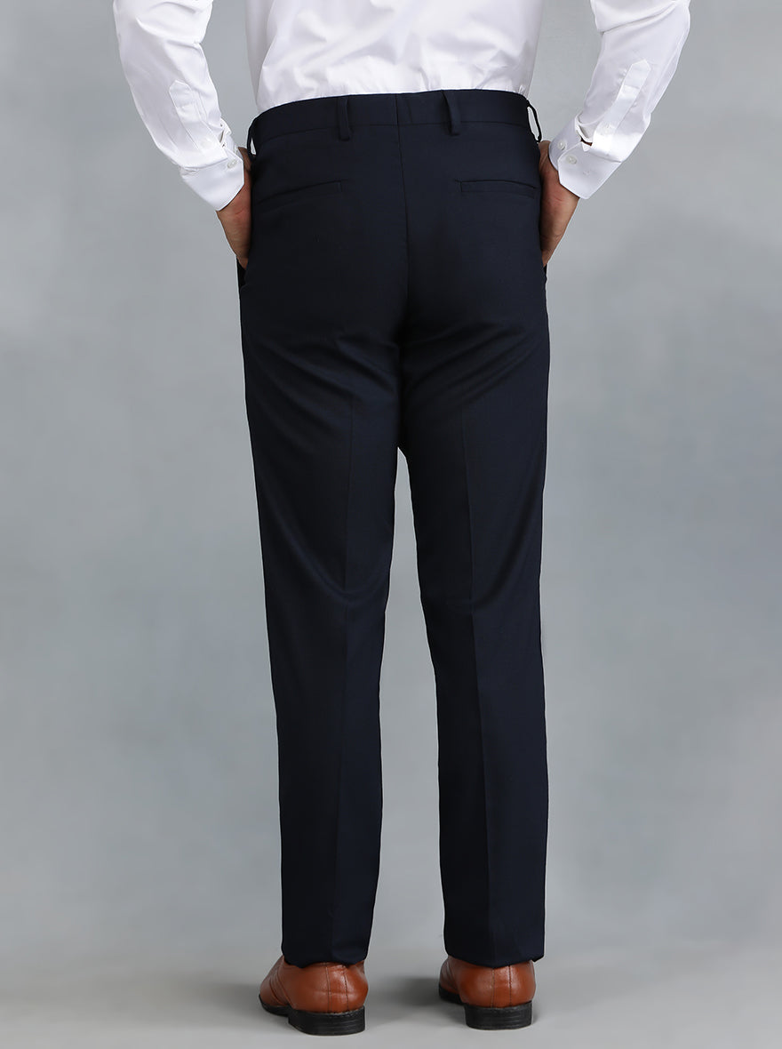 Navy Blue Solid Slim Fit Formal Trouser | Greenfibre