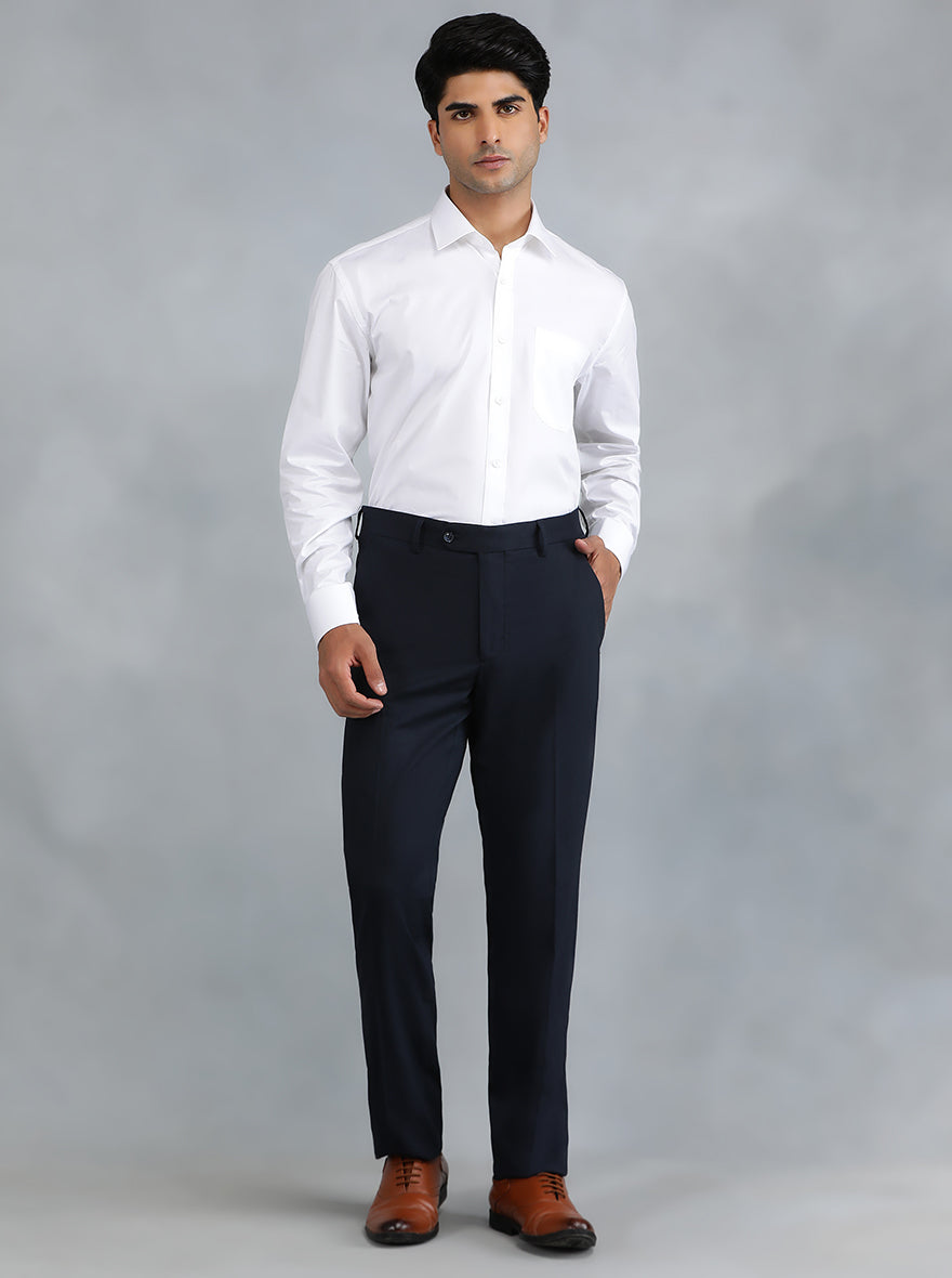 Navy Blue Solid Slim Fit Formal Trouser | Greenfibre