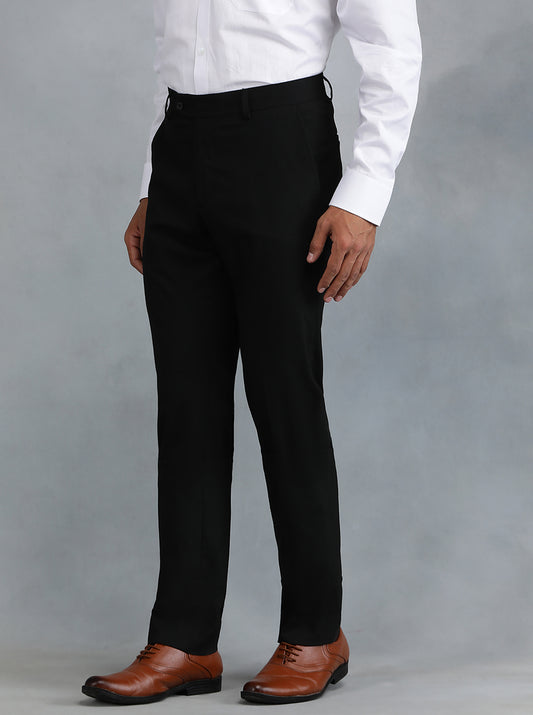 Black Solid Slim Fit Formal Trouser | Greenfibre