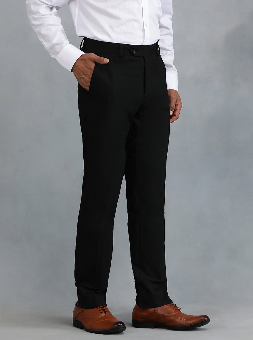 Black Solid Slim Fit Formal Trouser | Greenfibre