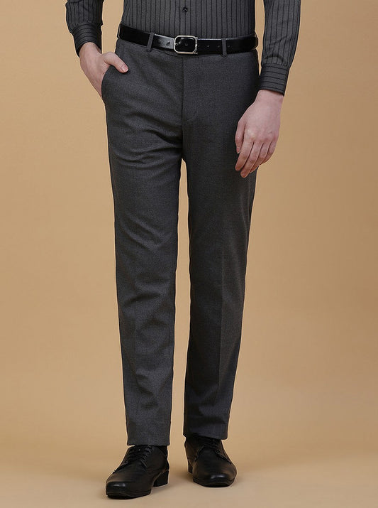 Dark Grey Solid Slim Fit Formal Trouser | Greenfibre