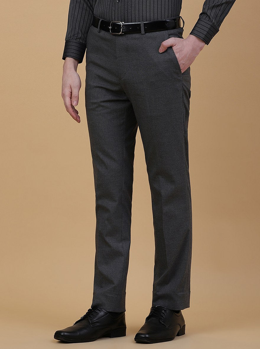Dark Grey Solid Slim Fit Formal Trouser | Greenfibre