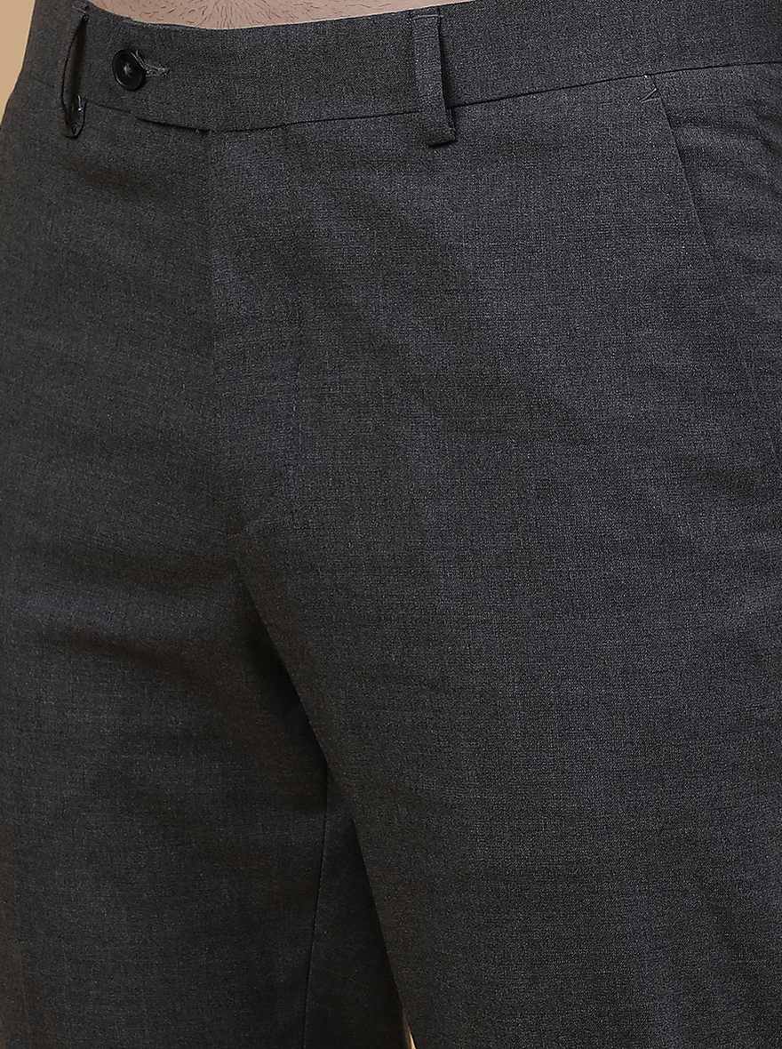 Dark Grey Solid Slim Fit Formal Trouser | Greenfibre
