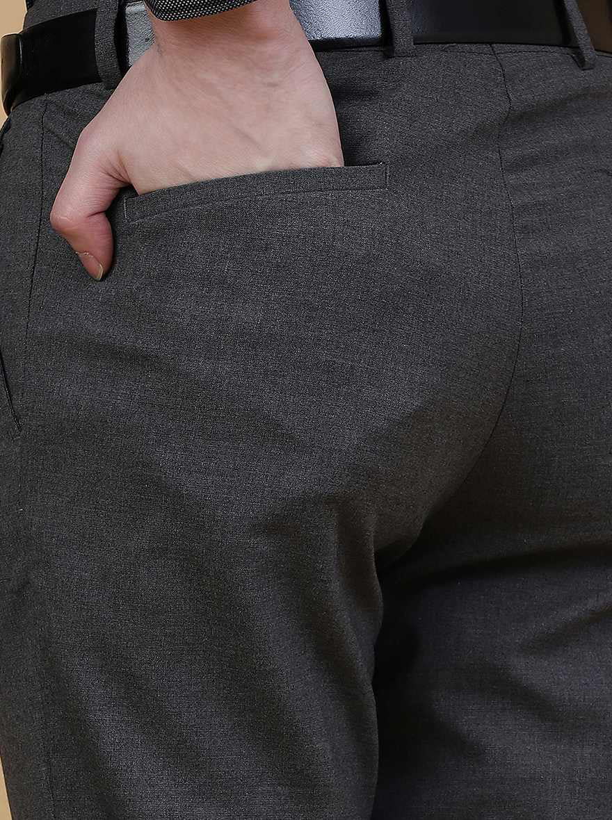 Dark Grey Solid Slim Fit Formal Trouser | Greenfibre