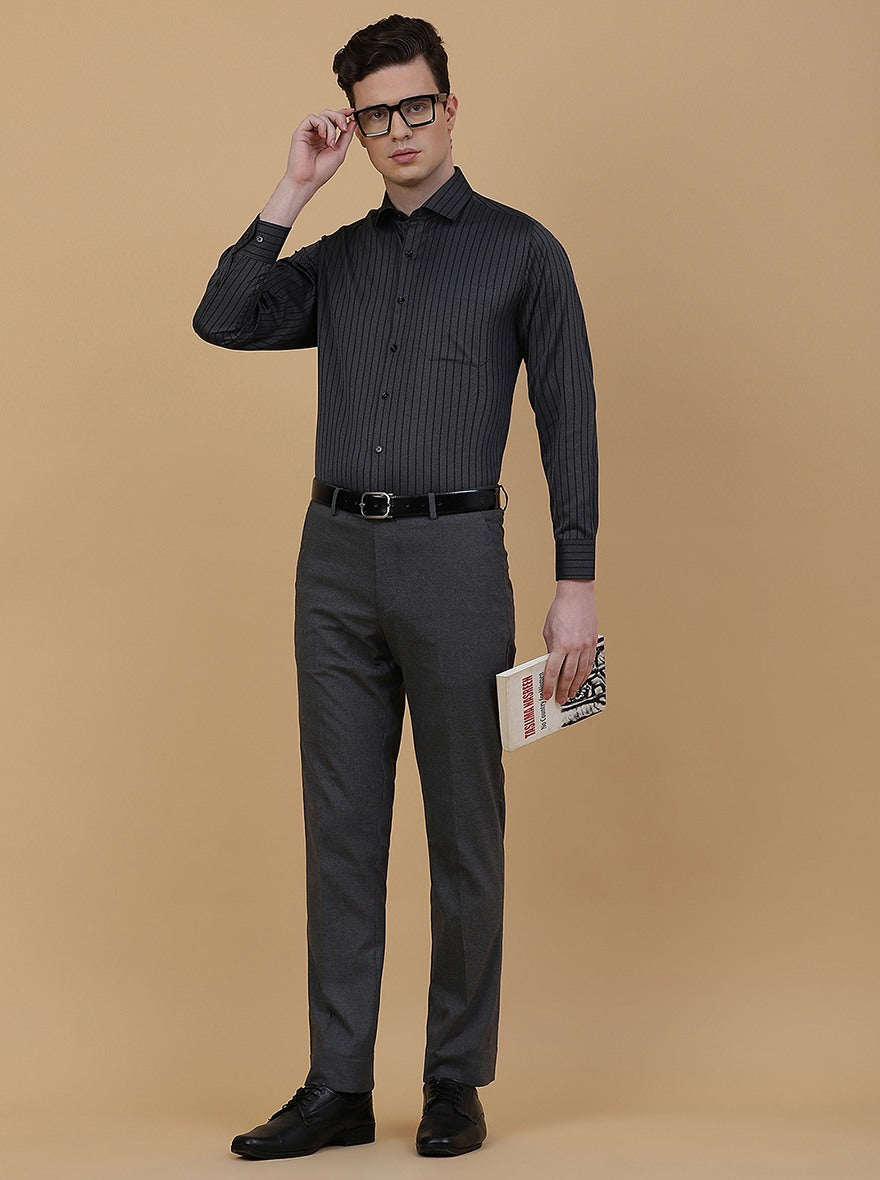 Dark Grey Solid Slim Fit Formal Trouser | Greenfibre