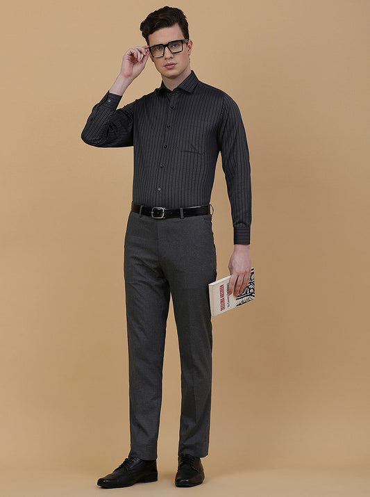 Dark Grey Solid Slim Fit Formal Trouser | Greenfibre