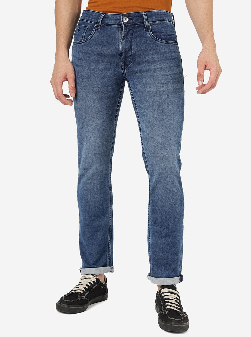 Blue Solid Narrow Fit Jeans | Greenfibre