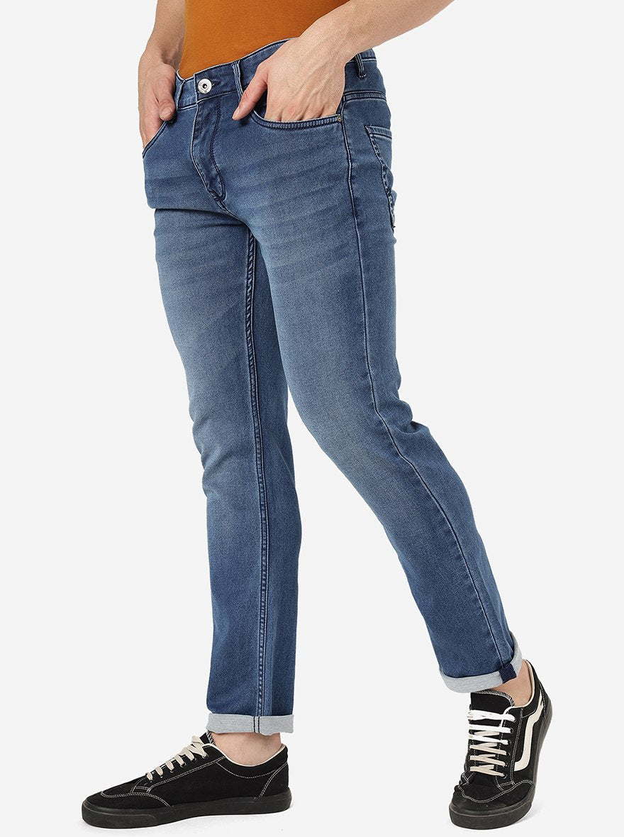 Blue Solid Narrow Fit Jeans | Greenfibre