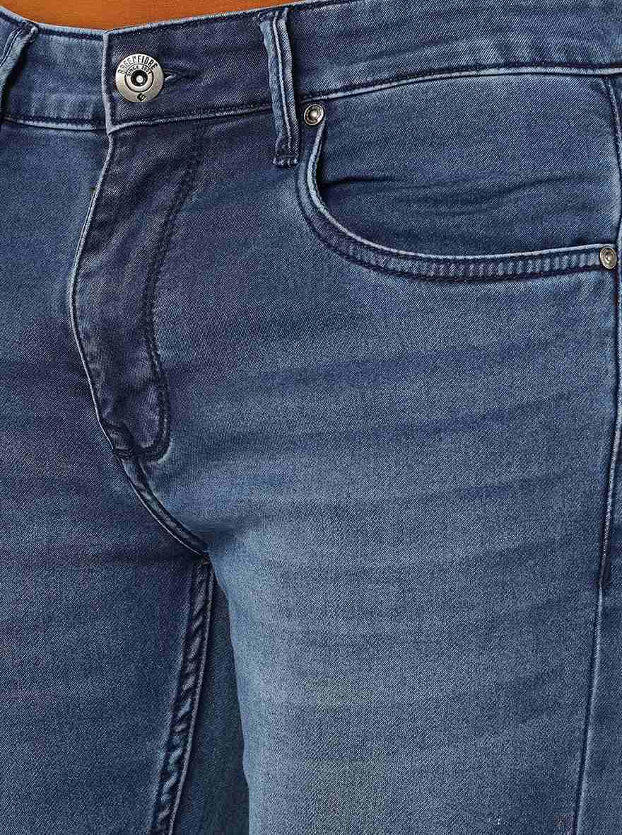 Blue Solid Narrow Fit Jeans | Greenfibre