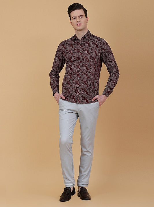 Maroon Printed Slim Fit Party Wear Shirt | Greenfibre