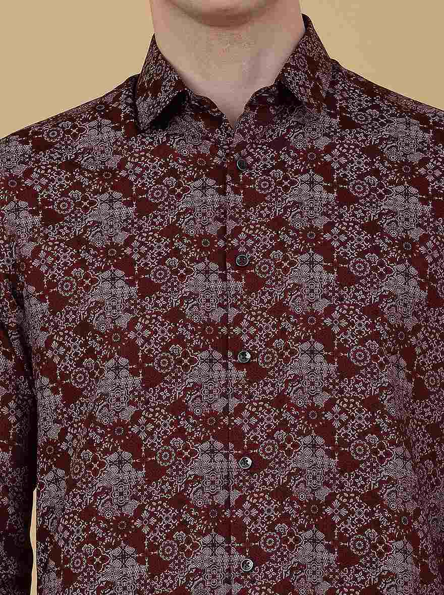 Maroon Printed Slim Fit Party Wear Shirt | Greenfibre