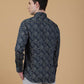 Navy Blue Printed Slim Fit Party Wear Shirt | Greenfibre