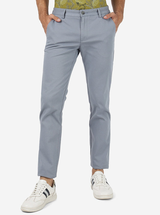 Sky Blue Solid Super Slim Fit Casual Trouser | Greenfibre