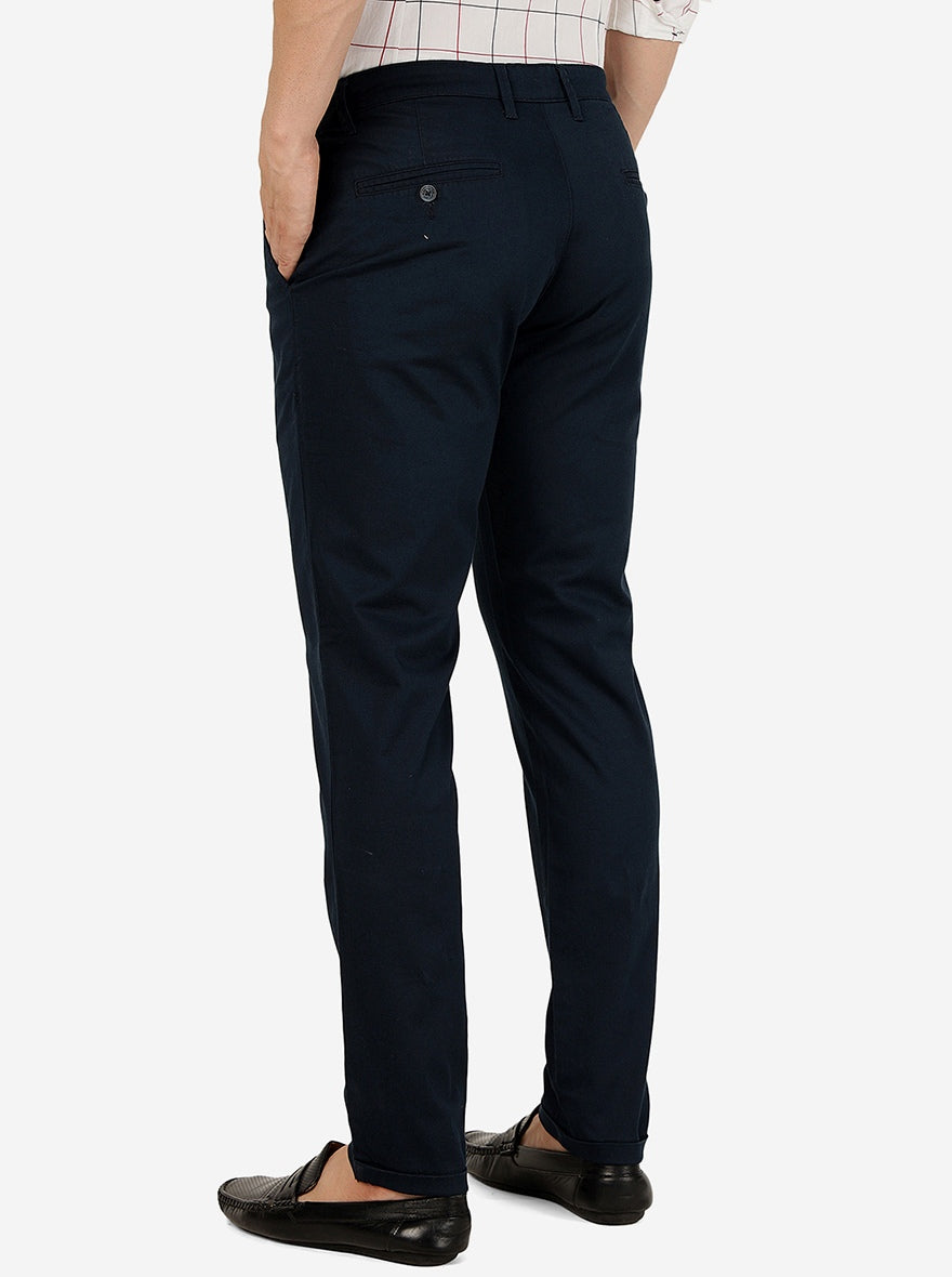 Navy Blue Solid Neo Fit Casual Trouser | Greenfibre