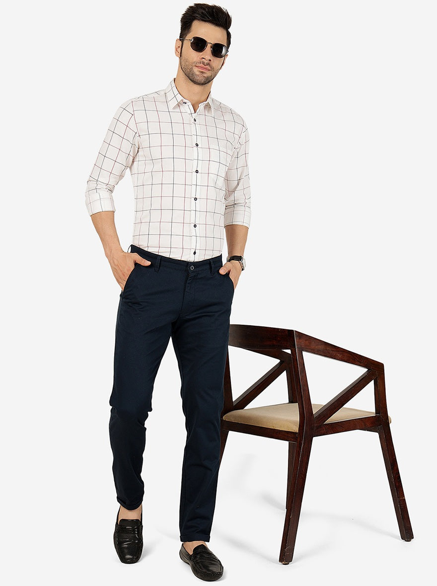 Navy Blue Solid Neo Fit Casual Trouser | Greenfibre