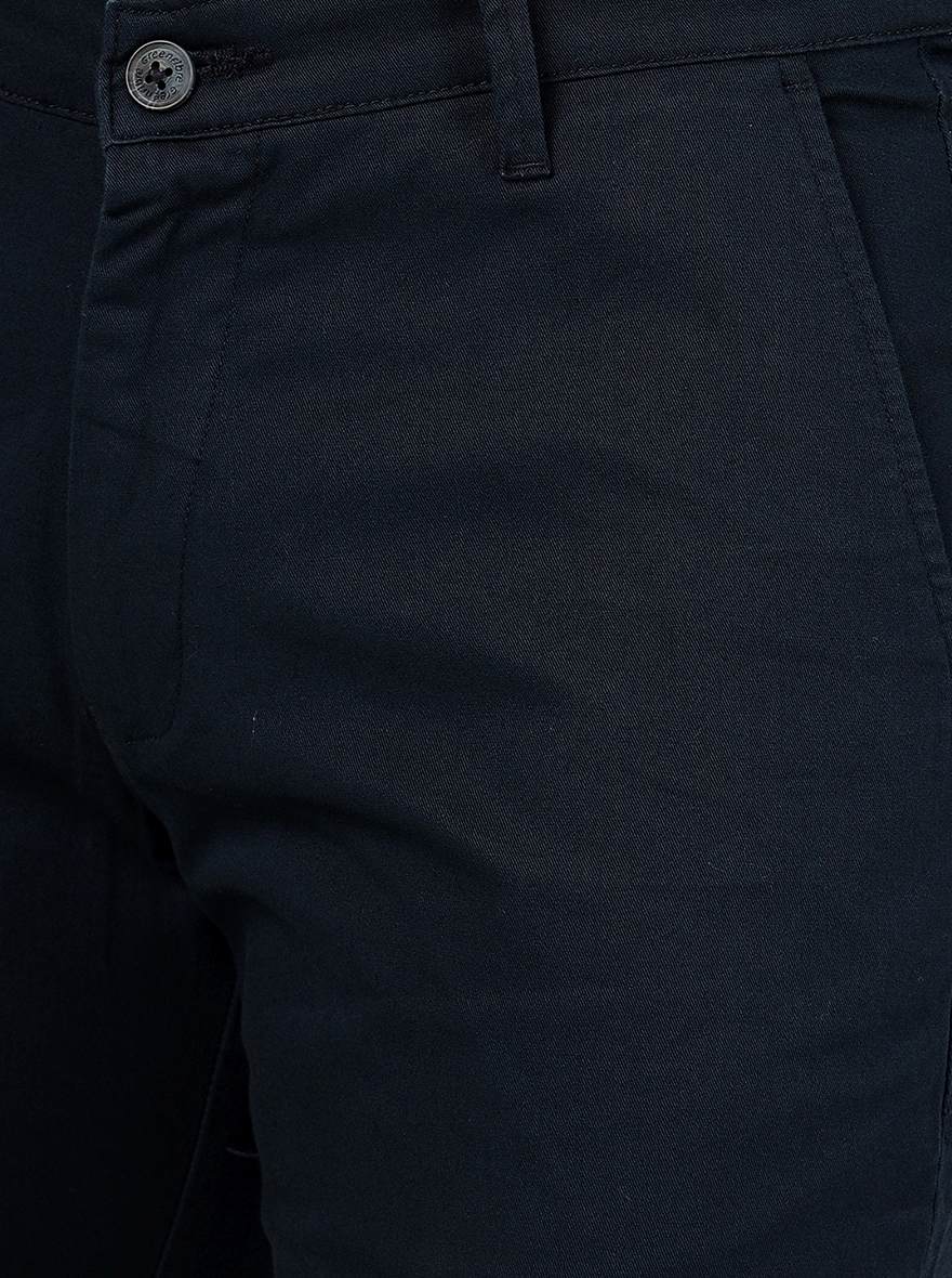 Navy Blue Solid Neo Fit Casual Trouser | Greenfibre