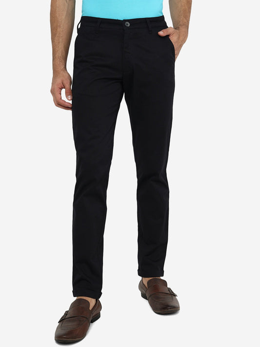 Black Solid Neo Fit Casual Trouser | Greenfibre