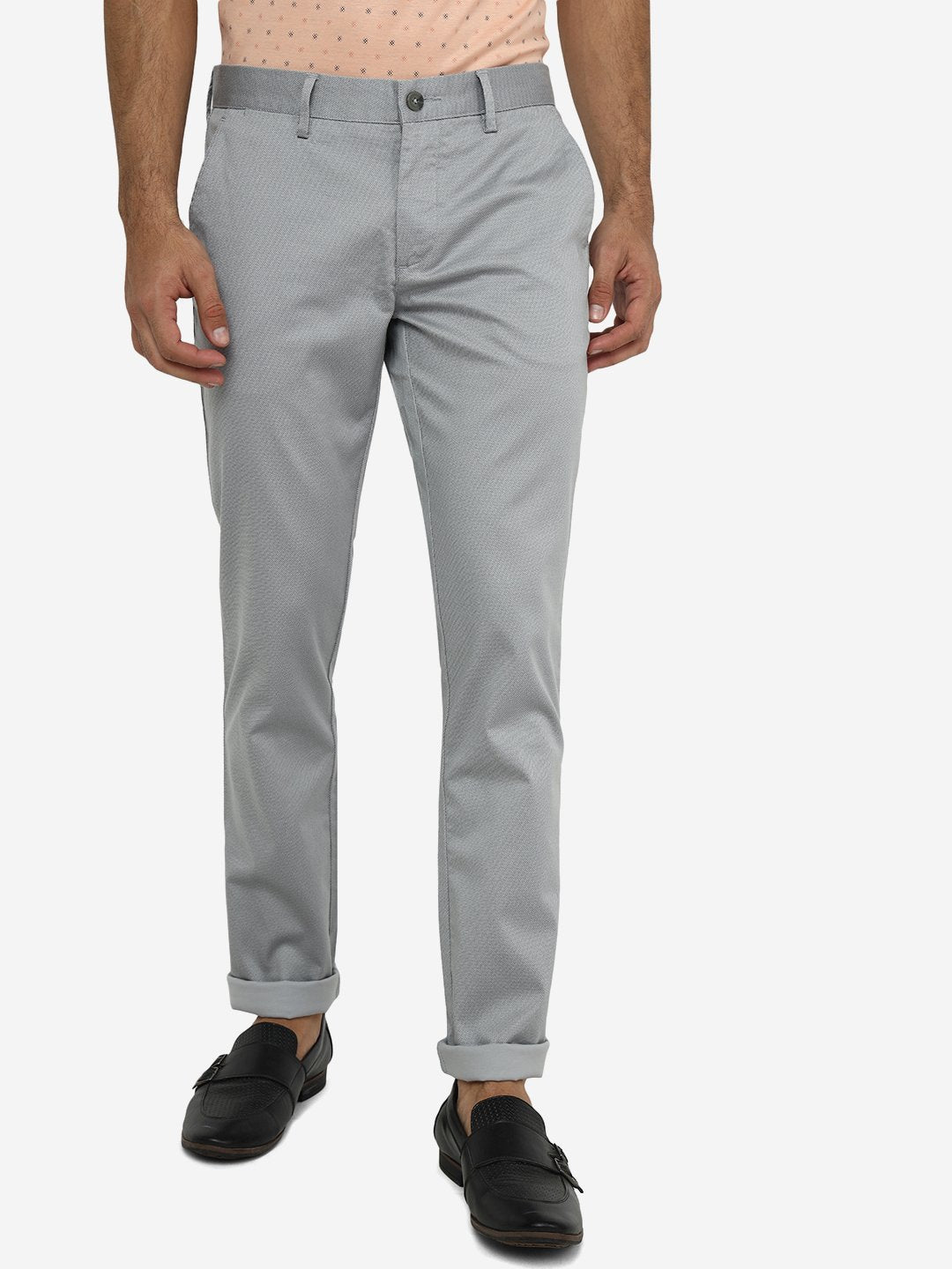 Light Blue Solid Super Slim Fit Casual Trouser | Greenfibre