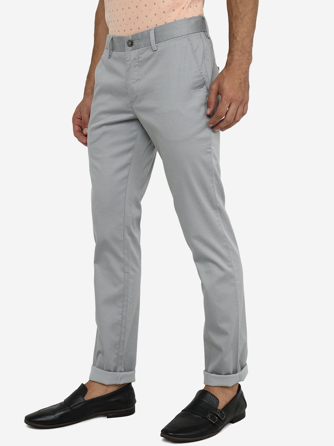 Light Blue Solid Super Slim Fit Casual Trouser | Greenfibre