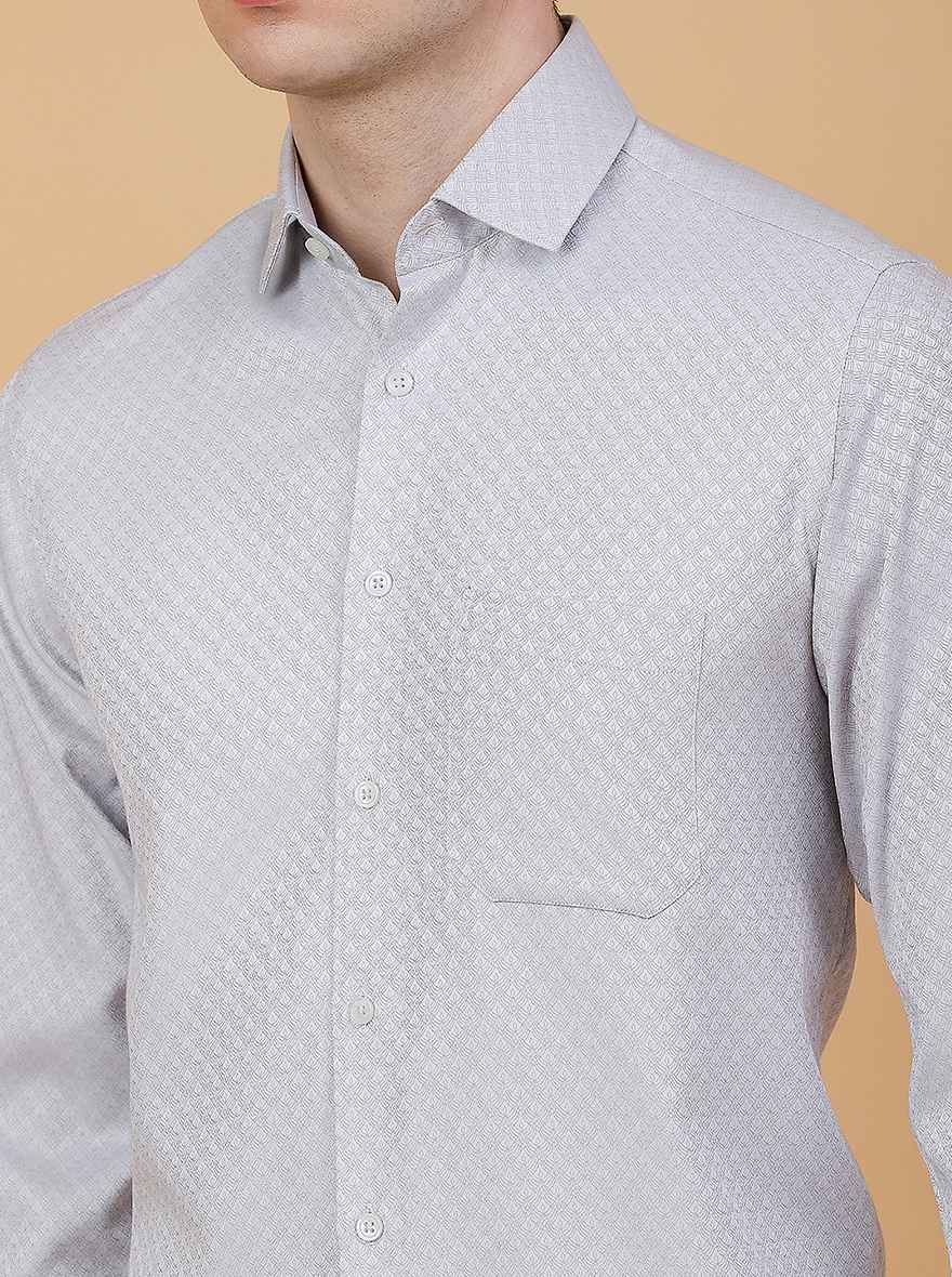 Light Grey Printed Slim Fit Party Wear Shirt | Greenfibre