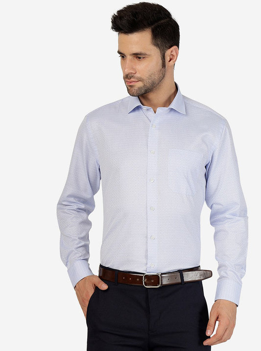 Sky Blue Printed Regular Fit Formal Shirt | Greenfibre