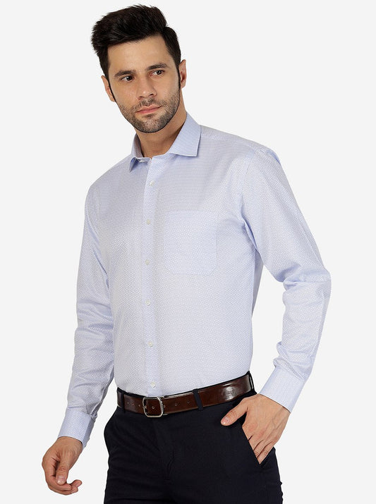 Sky Blue Printed Regular Fit Formal Shirt | Greenfibre