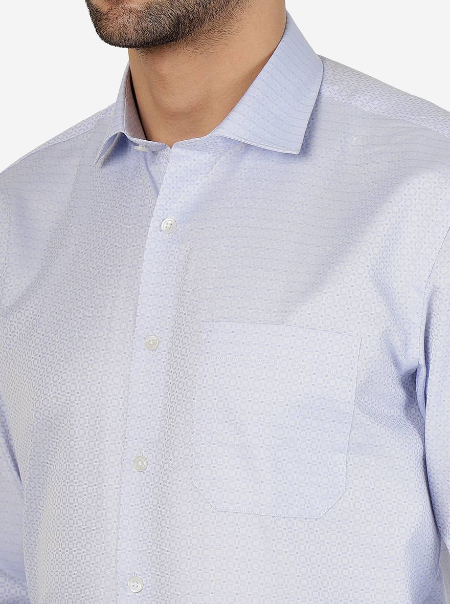 Sky Blue Printed Regular Fit Formal Shirt | Greenfibre