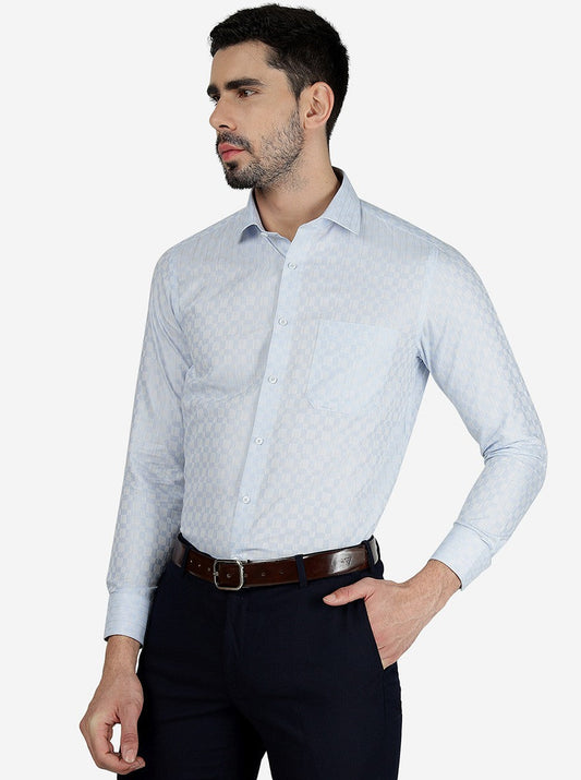 Sky Blue Checked Slim Fit Formal Shirt | Greenfibre