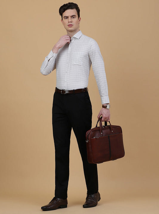 Light Grey Checked Slim Fit Formal Shirt | Greenfibre