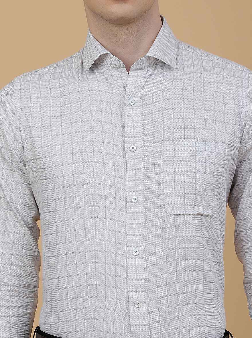 Light Grey Checked Slim Fit Formal Shirt | Greenfibre