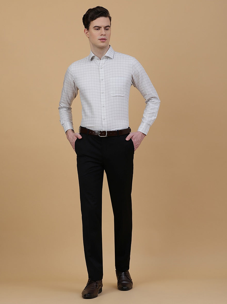 Light Grey Checked Slim Fit Formal Shirt | Greenfibre