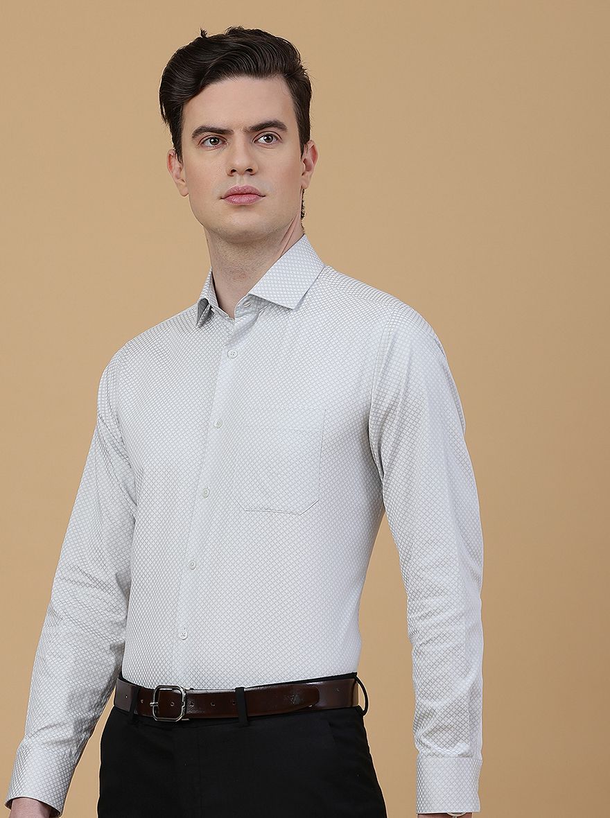 Light Grey Printed Slim Fit Formal Shirt | Greenfibre