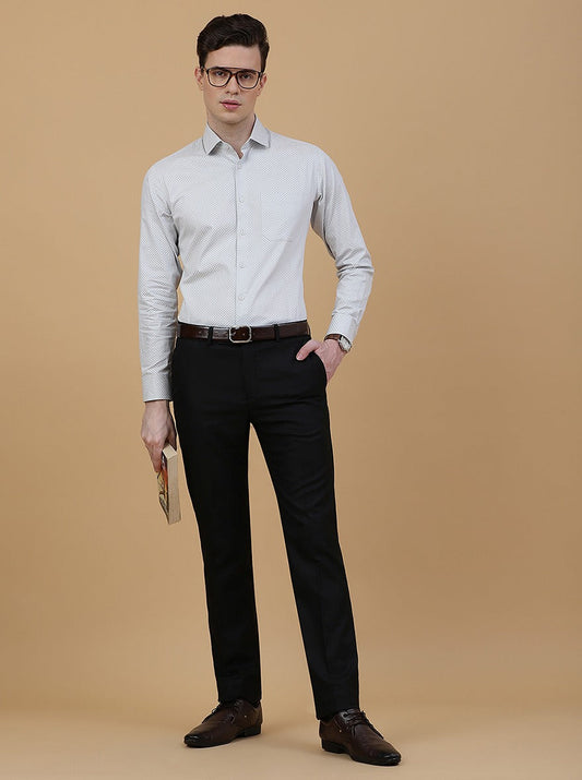 Light Grey Printed Slim Fit Formal Shirt | Greenfibre