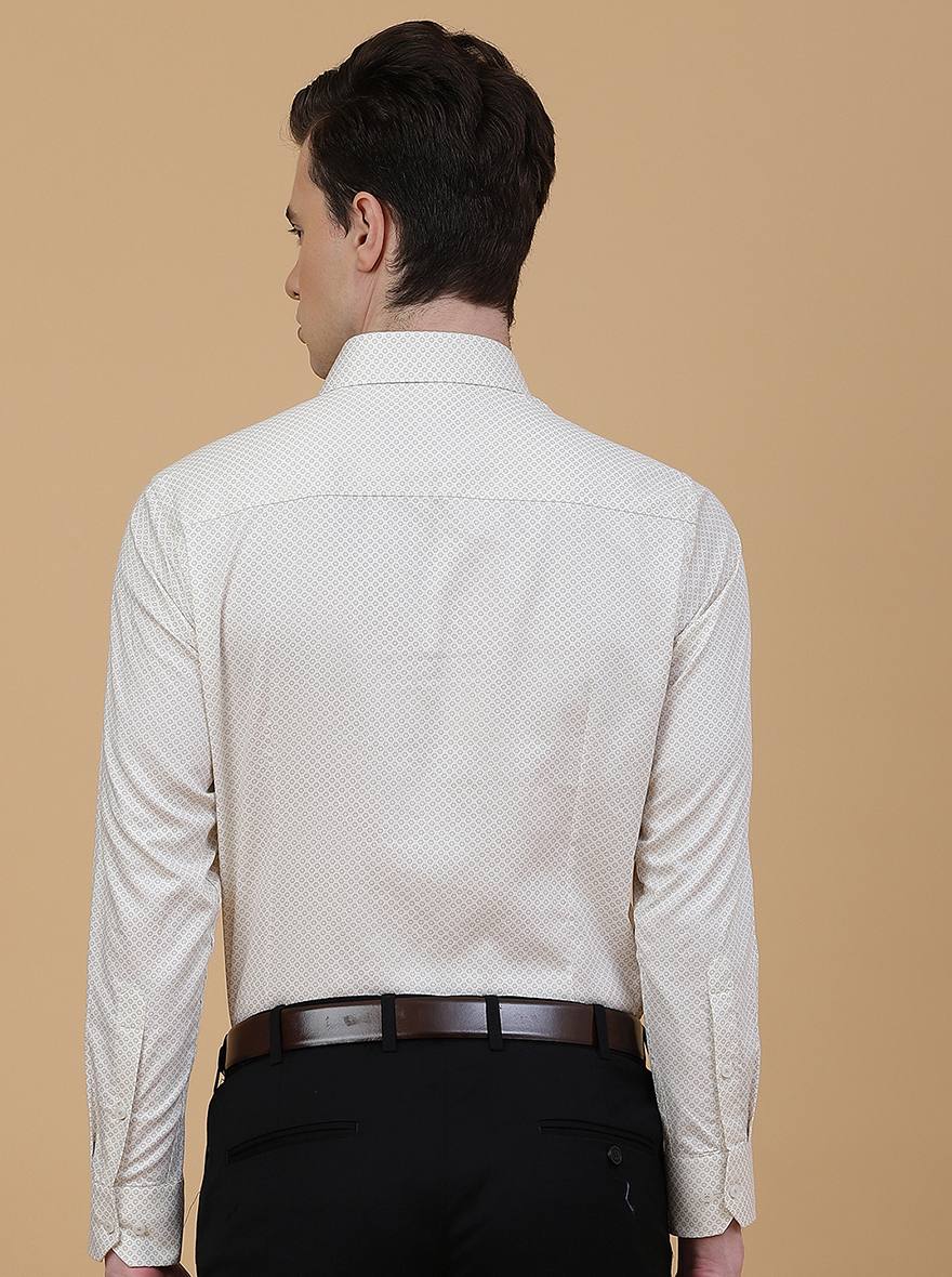 Beige Printed Slim Fit Formal Shirt | Greenfibre