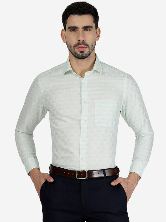 Light Green Checked Slim Fit Formal Shirt | Greenfibre