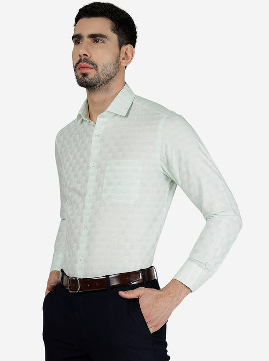 Light Green Checked Slim Fit Formal Shirt | Greenfibre