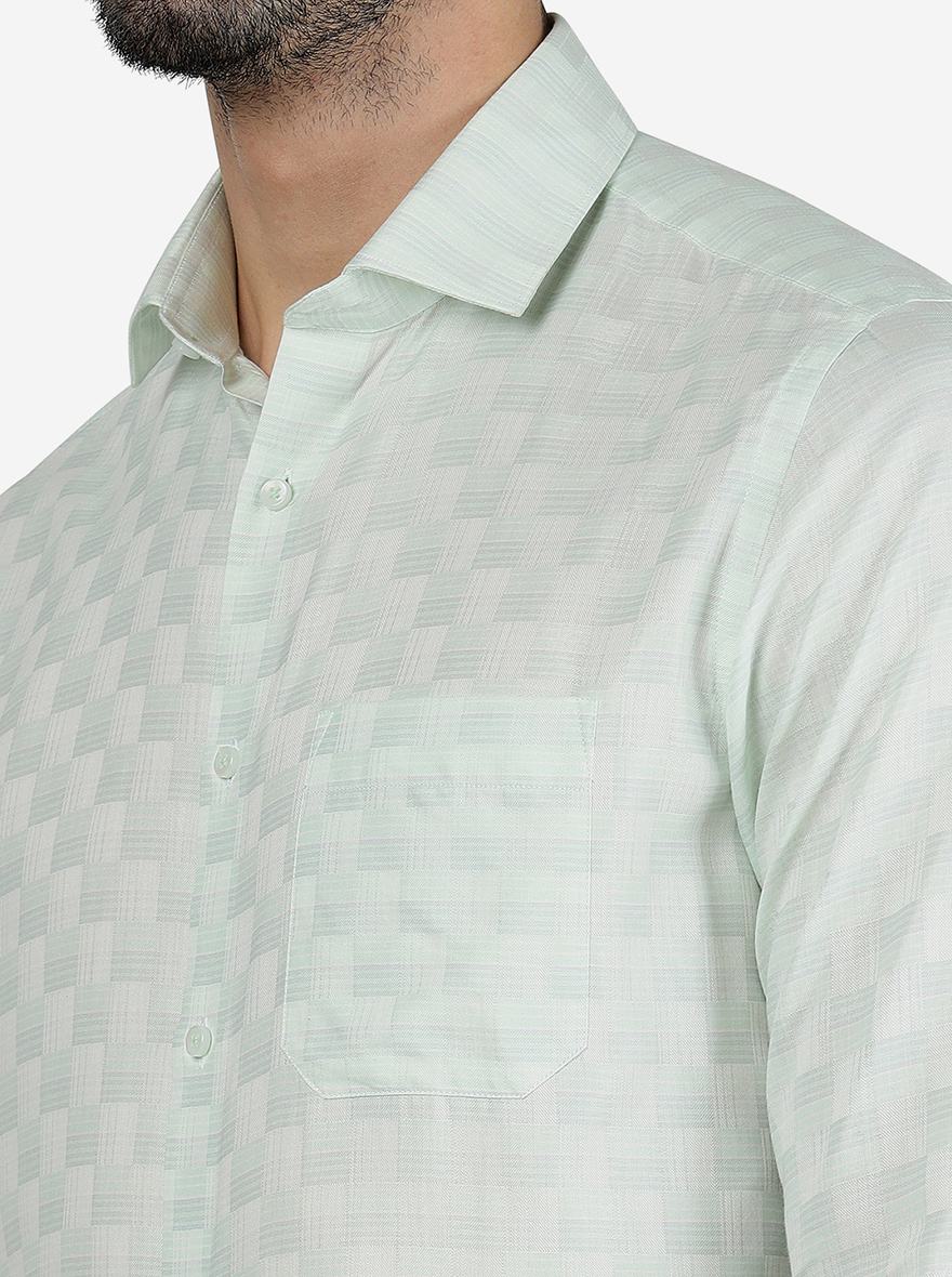 Light Green Checked Slim Fit Formal Shirt | Greenfibre