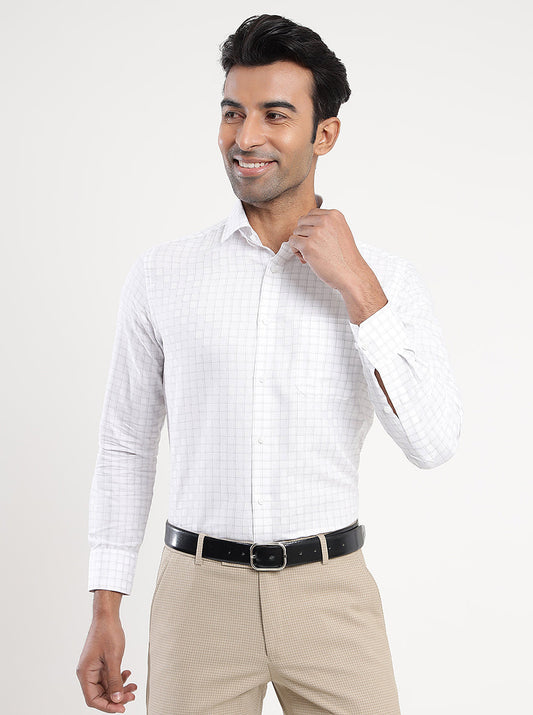 Off White Checked Slim Fit Formal Shirt | Greenfibre