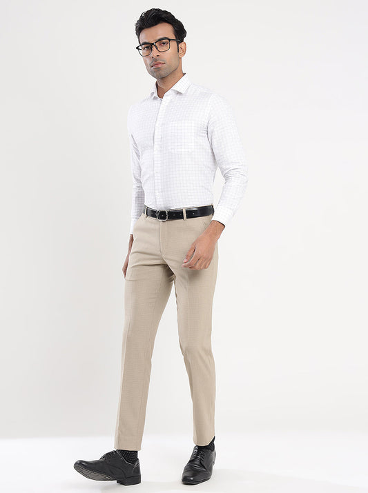 Off White Checked Slim Fit Formal Shirt | Greenfibre