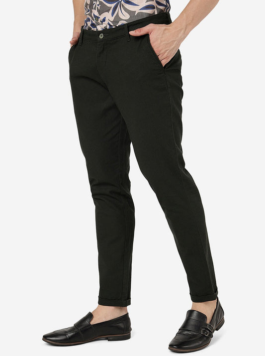 Olive Green Solid Neo Fit Casual Trouser | Greenfibre