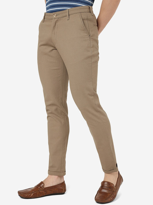 Beige Solid Neo Fit Casual Trouser | Greenfibre