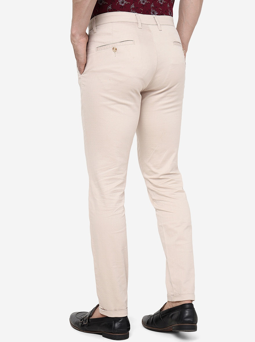 Cream Solid Neo Fit Casual Trouser | Greenfibre