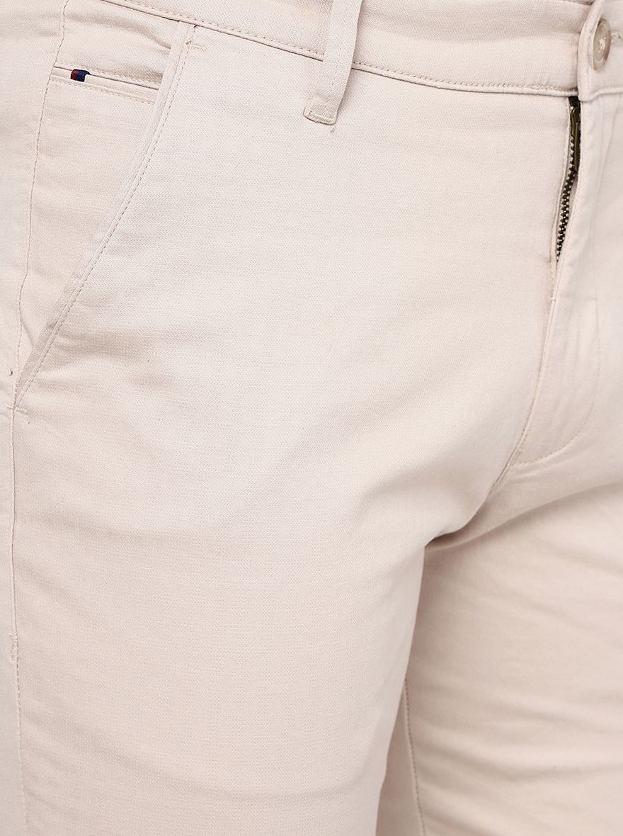 Cream Solid Neo Fit Casual Trouser | Greenfibre