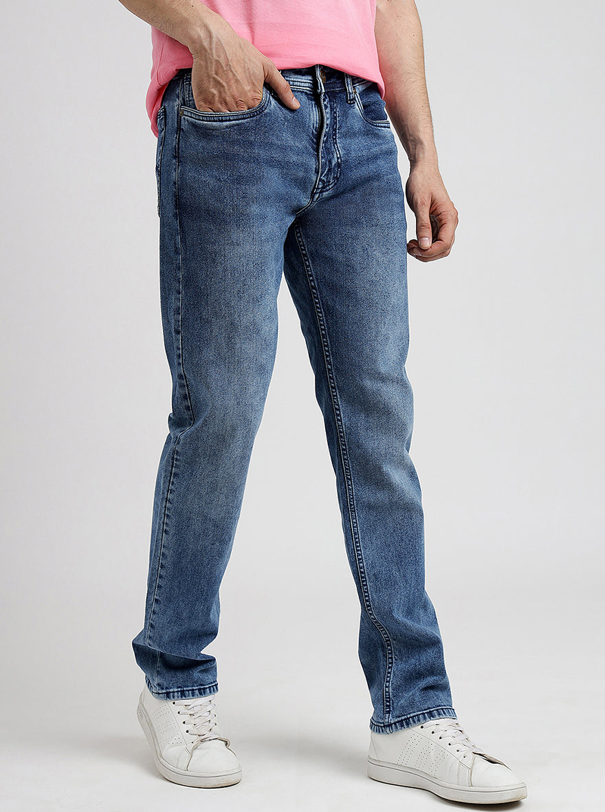 Cloud Blue Washed Straight Fit Jeans | Greenfibre