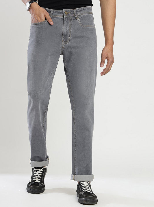 Grey Washed Straight Fit Jeans | Greenfibre