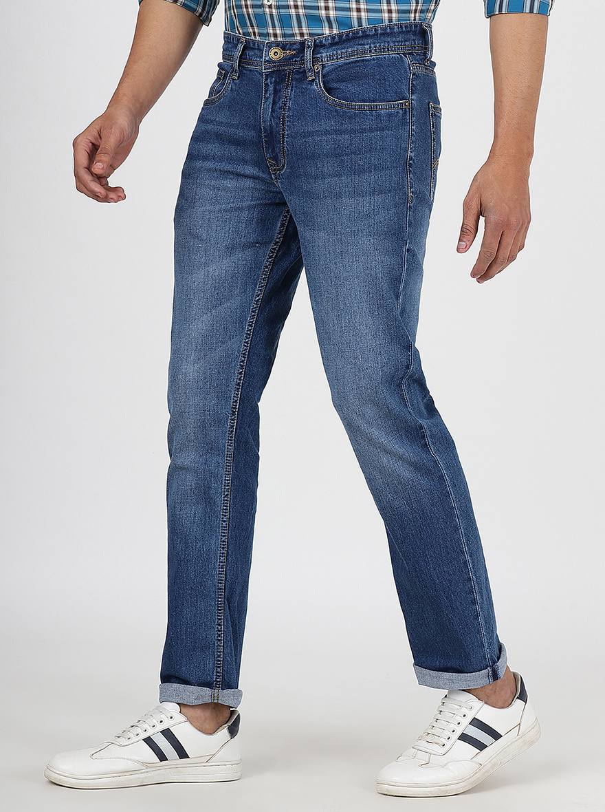 Blue Washed Straight Fit Jeans | Greenfibre