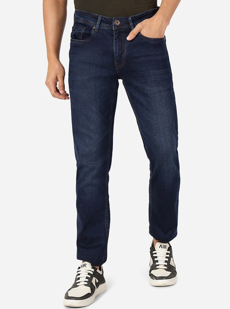 Navy Blue Washed Straight Fit Jeans Greenfibre1